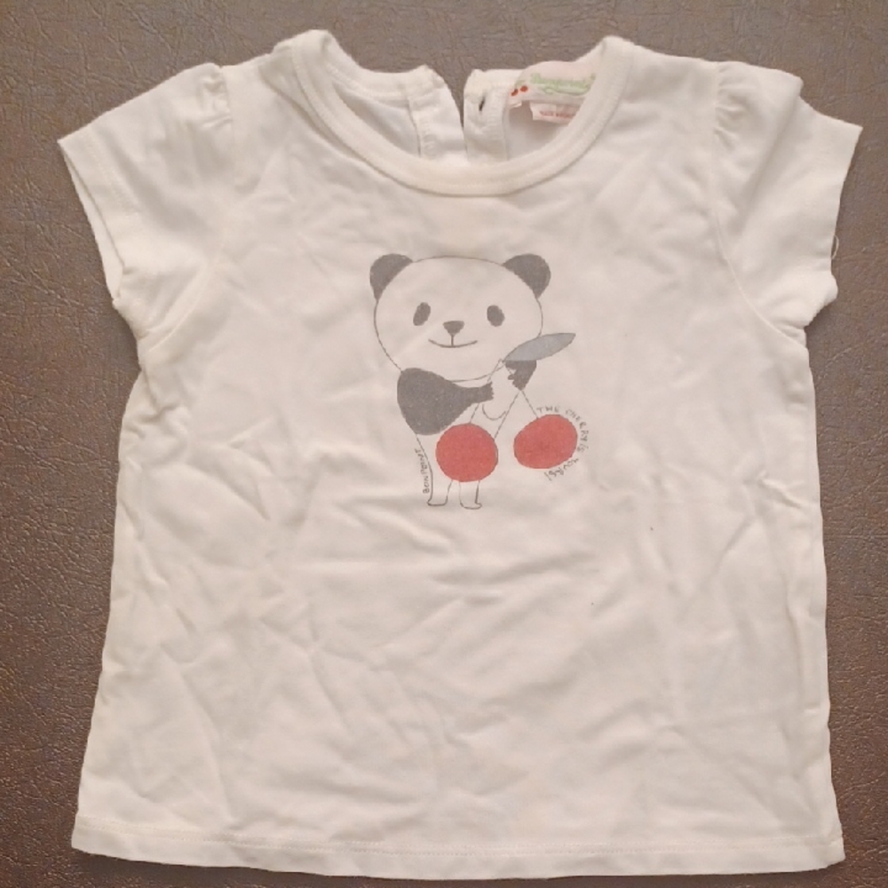 Bonpoint Baby White T-shirt, Panda And Cherry Graphic, Size 12 Months